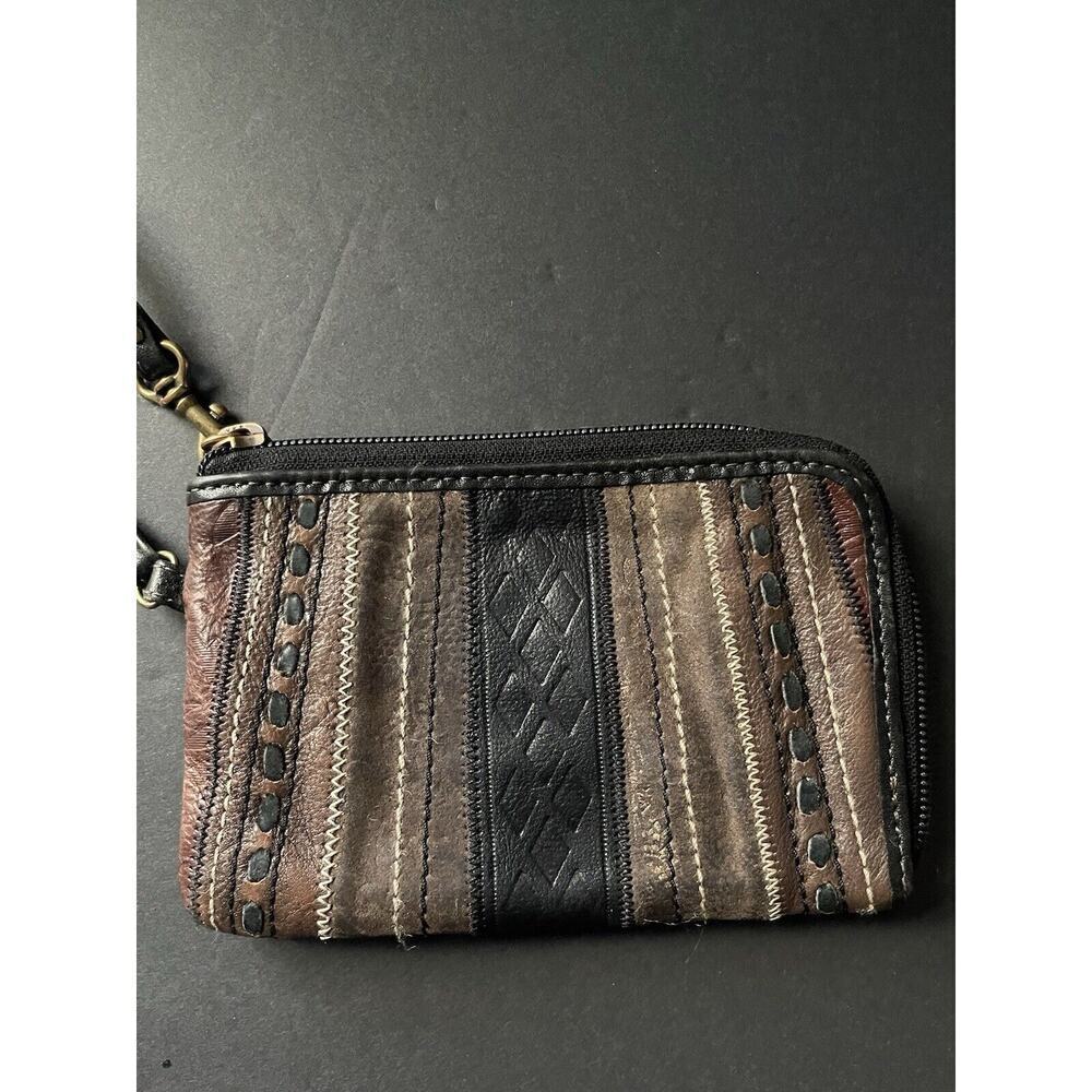 Fossil Vintage Striped Leather Zip Around Wallet Clutch Wristlet Strap Boho - Picture 2 of 7